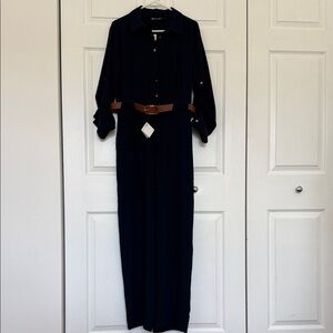 Zara Navy Jumpsuit with Brown Belt
